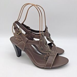 UNISA Lavish Brown Leather Slingback Sandals Women's 9.5B Studded 3.5” Heels